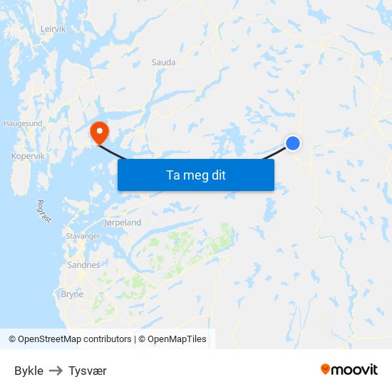 Bykle to Tysvær map