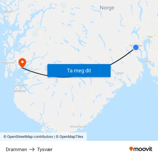 Drammen to Tysvær map