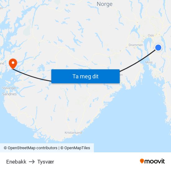 Enebakk to Tysvær map