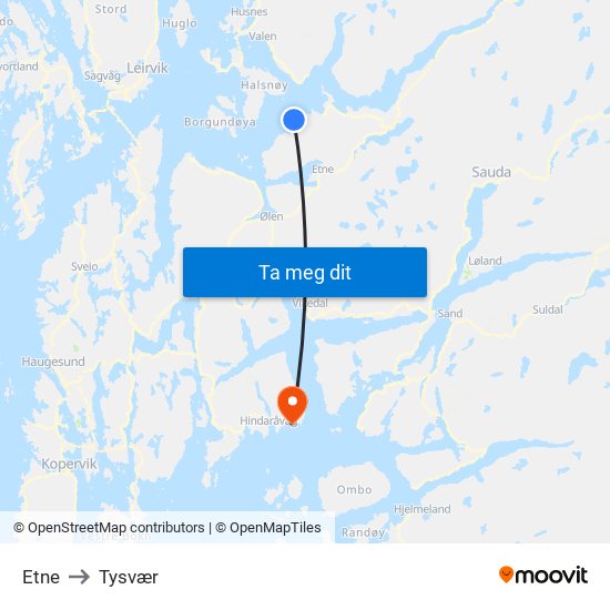 Etne to Tysvær map