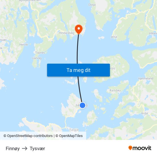 Finnøy to Tysvær map