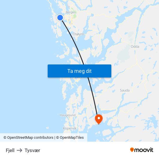 Fjell to Tysvær map