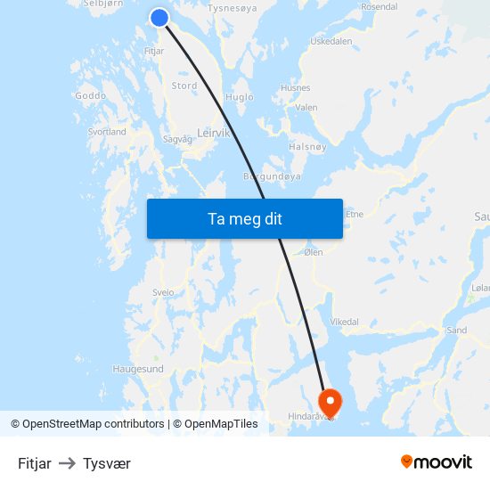 Fitjar to Tysvær map