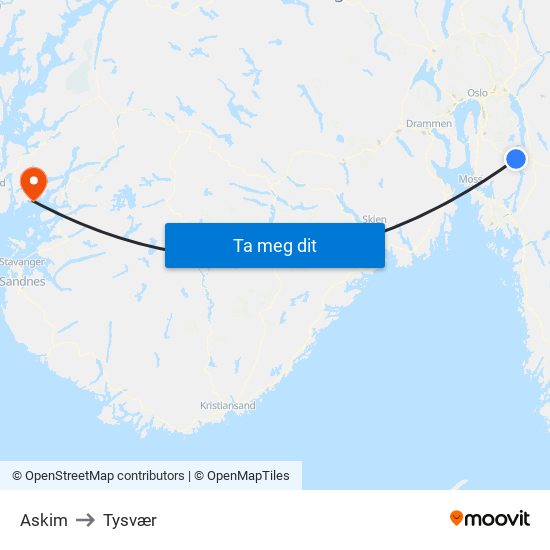 Askim to Tysvær map
