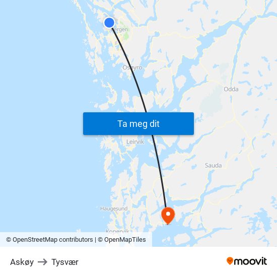Askøy to Tysvær map