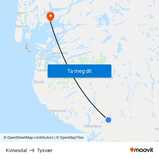 Kvinesdal to Tysvær map