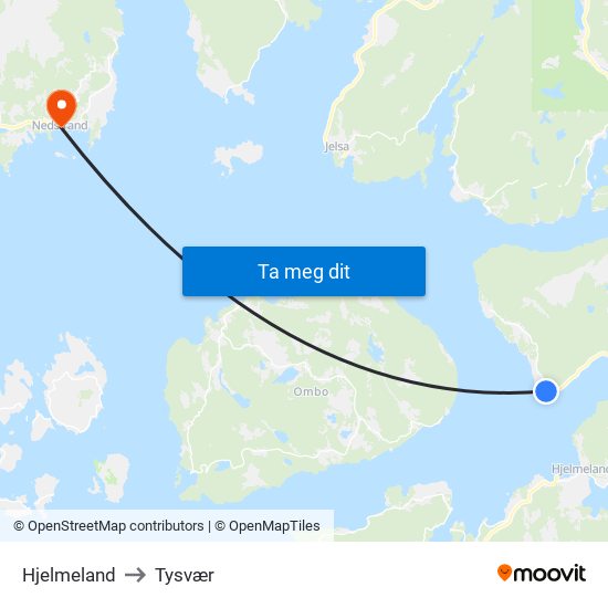 Hjelmeland to Tysvær map