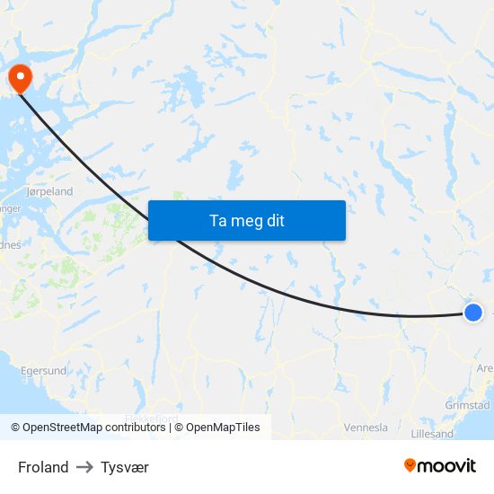 Froland to Tysvær map