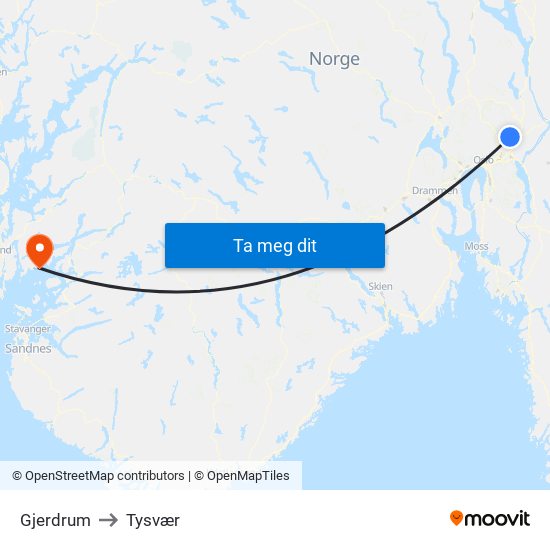 Gjerdrum to Tysvær map