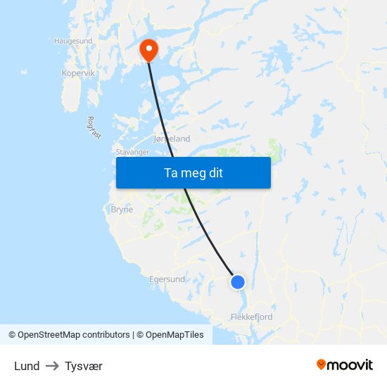 Lund to Tysvær map