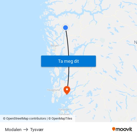 Modalen to Tysvær map