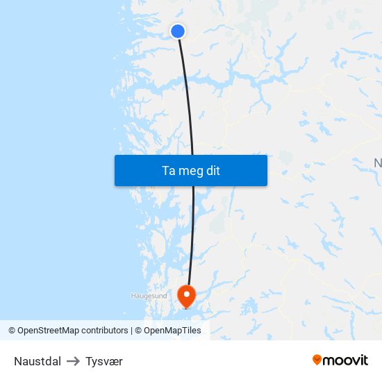 Naustdal to Tysvær map