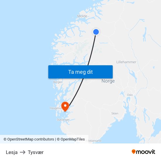 Lesja to Tysvær map