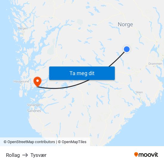 Rollag to Tysvær map