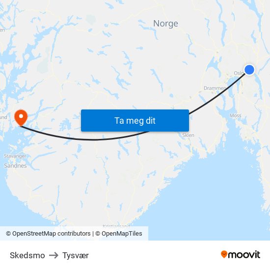 Skedsmo to Tysvær map