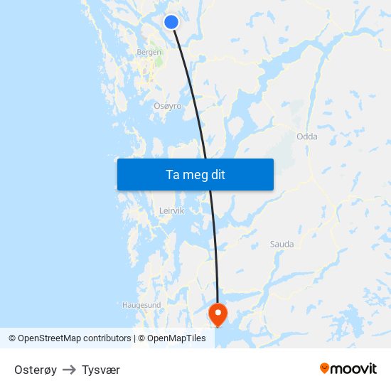 Osterøy to Tysvær map