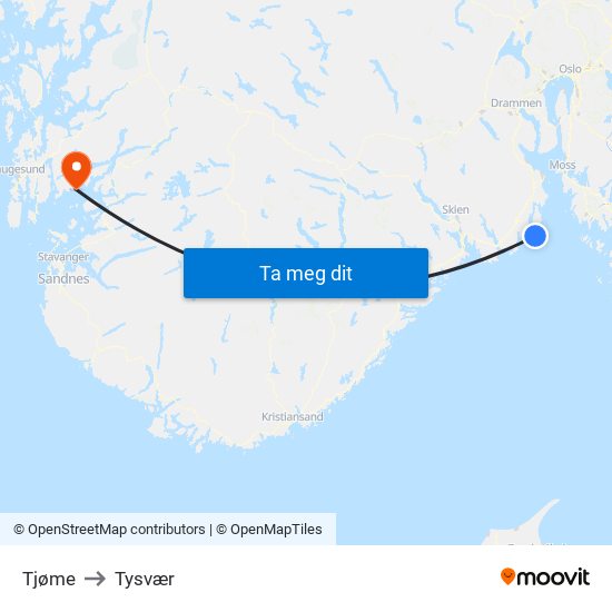 Tjøme to Tysvær map