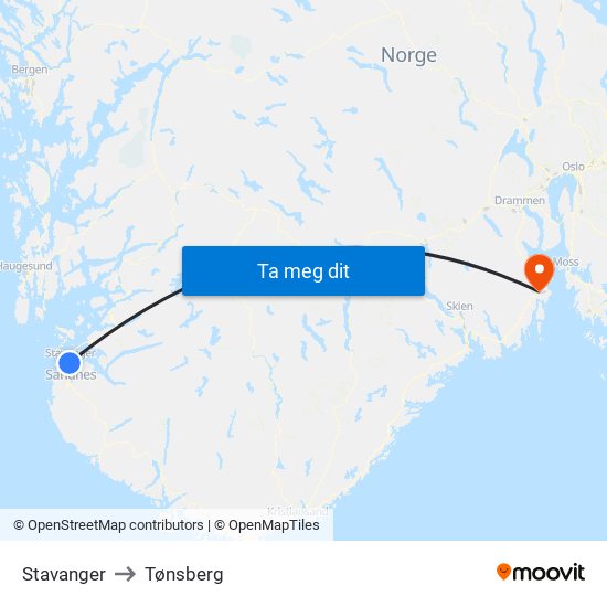 Stavanger to Tønsberg map