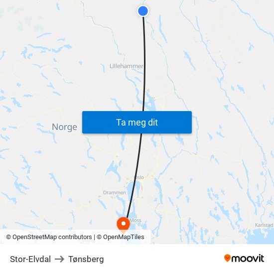 Stor-Elvdal to Tønsberg map