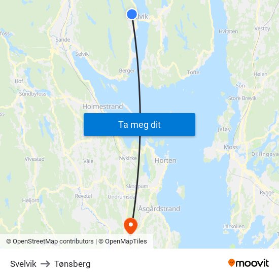 Svelvik to Tønsberg map