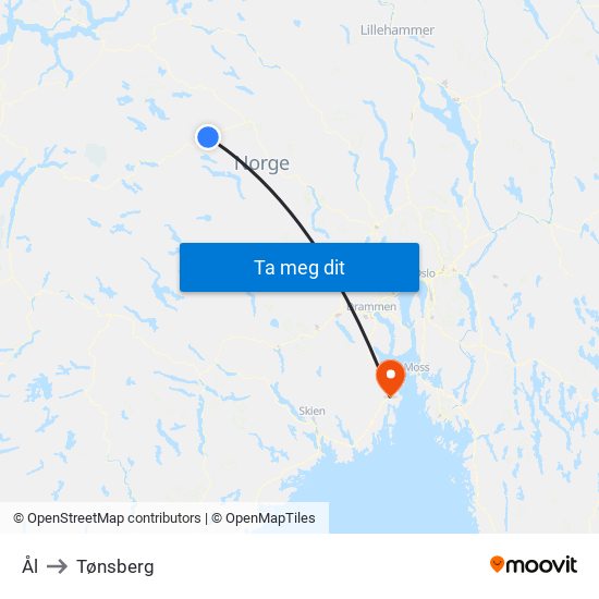 Ål to Tønsberg map