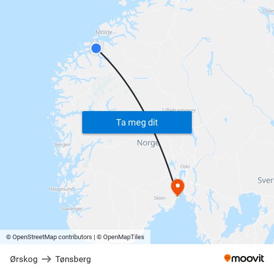 Ørskog to Tønsberg map