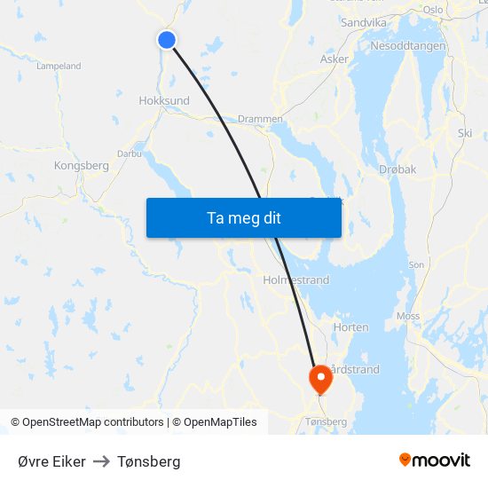 Øvre Eiker to Tønsberg map