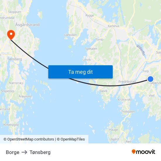 Borge to Tønsberg map