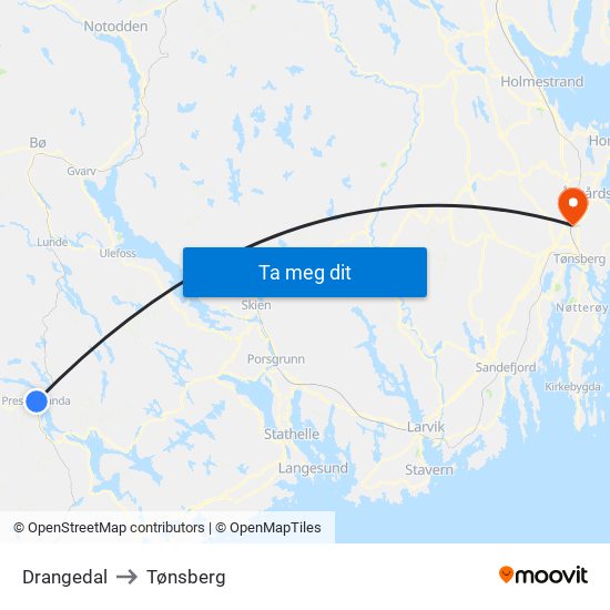 Drangedal to Tønsberg map