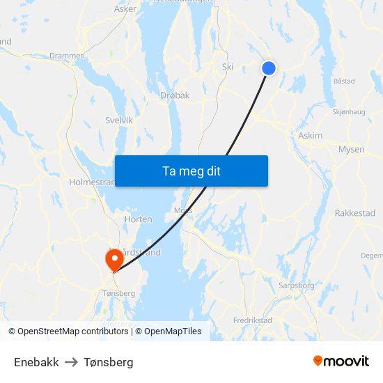 Enebakk to Tønsberg map