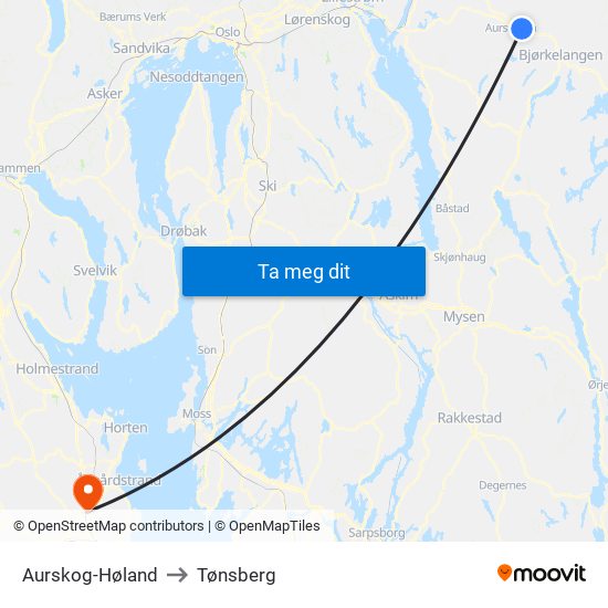 Aurskog-Høland to Tønsberg map