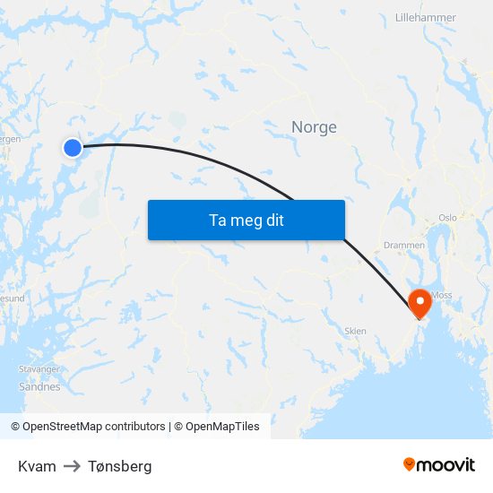 Kvam to Tønsberg map