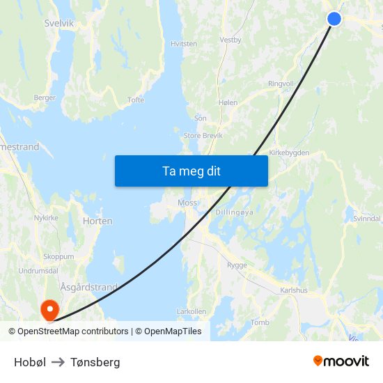 Hobøl to Tønsberg map