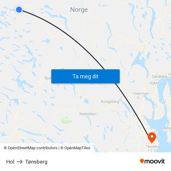 Hol to Tønsberg map