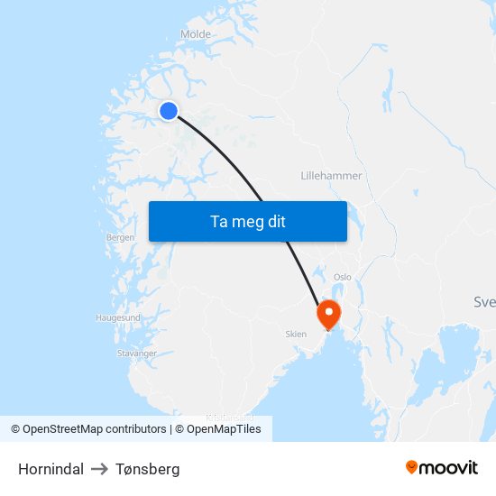 Hornindal to Tønsberg map