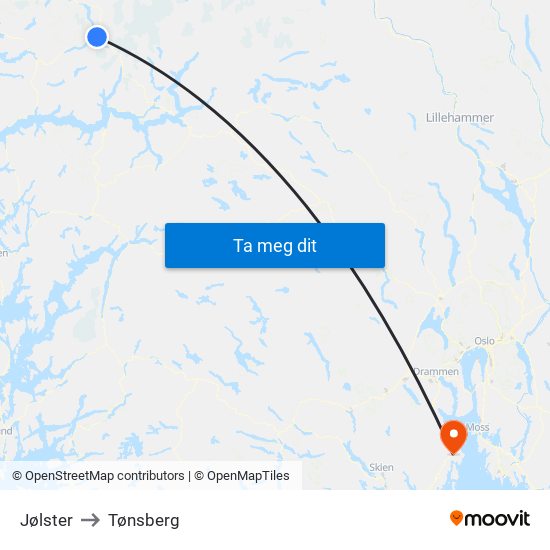 Jølster to Tønsberg map