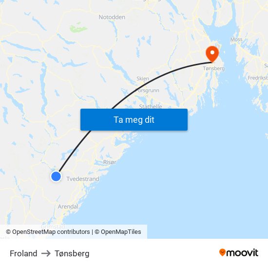 Froland to Tønsberg map