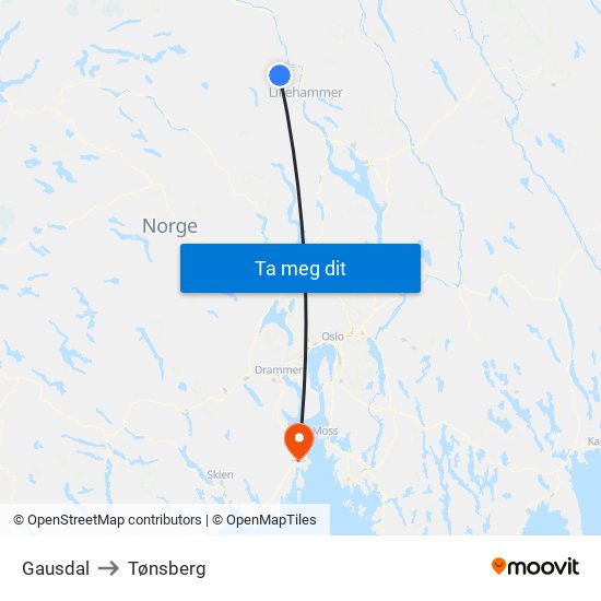 Gausdal to Tønsberg map