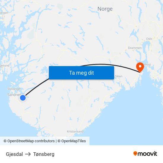 Gjesdal to Tønsberg map