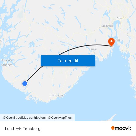Lund to Tønsberg map