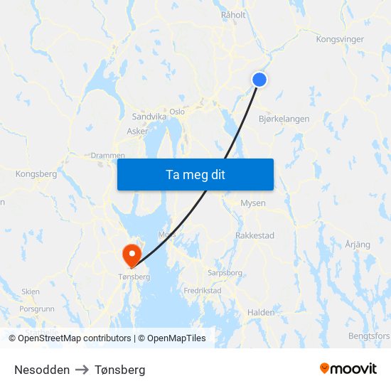 Nesodden to Tønsberg map