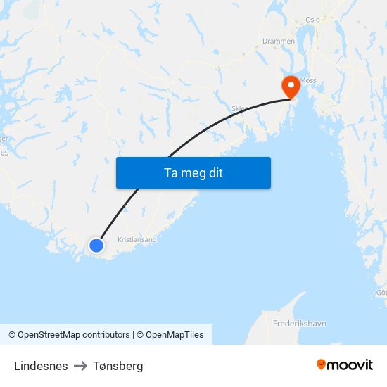 Lindesnes to Tønsberg map