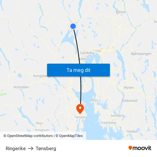 Ringerike to Tønsberg map