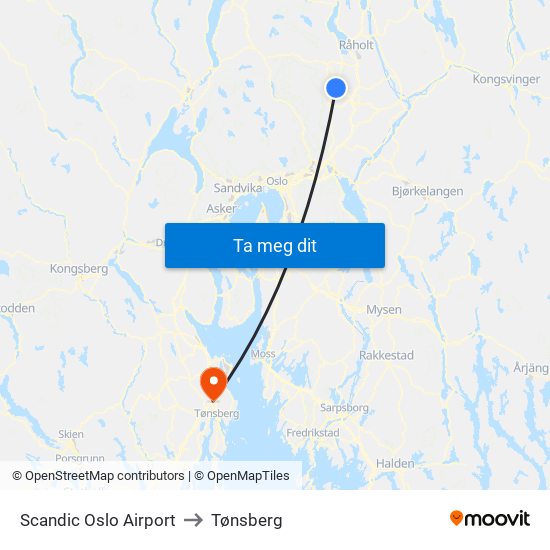Scandic Oslo Airport to Tønsberg map