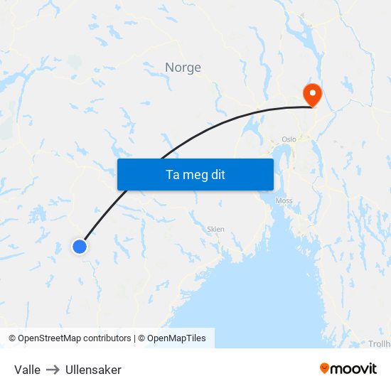 Valle to Ullensaker map