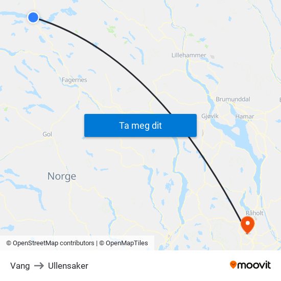 Vang to Ullensaker map