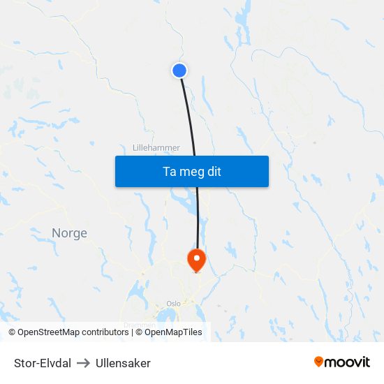 Stor-Elvdal to Ullensaker map