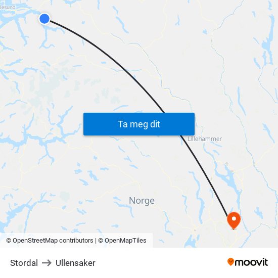 Stordal to Ullensaker map