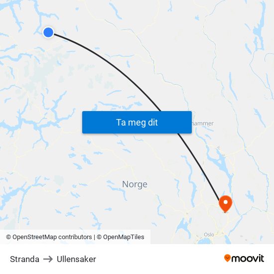 Stranda to Ullensaker map