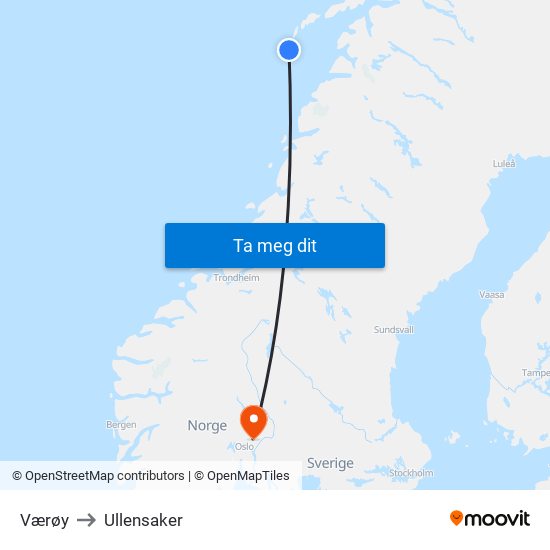 Værøy to Ullensaker map